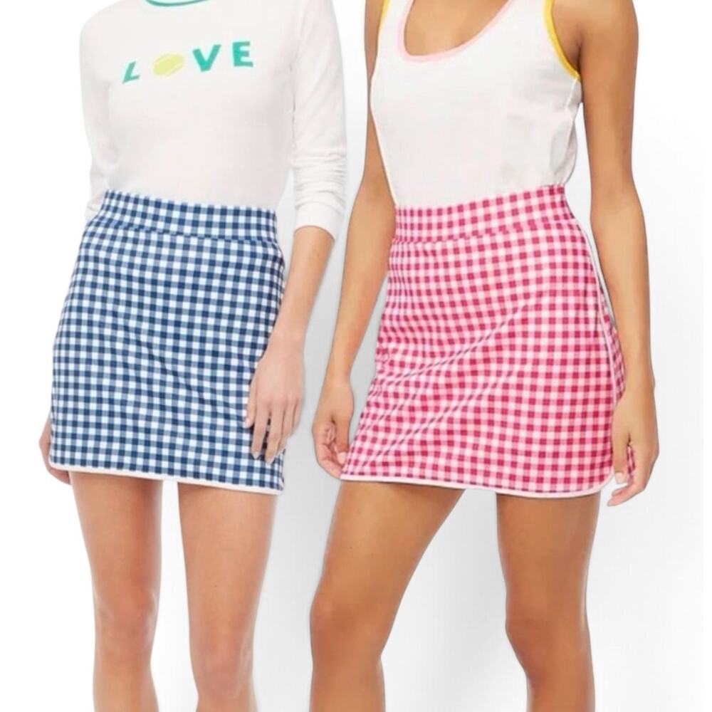 Set of 2 J crew gingham checkered blue and pink athletic skort Size small